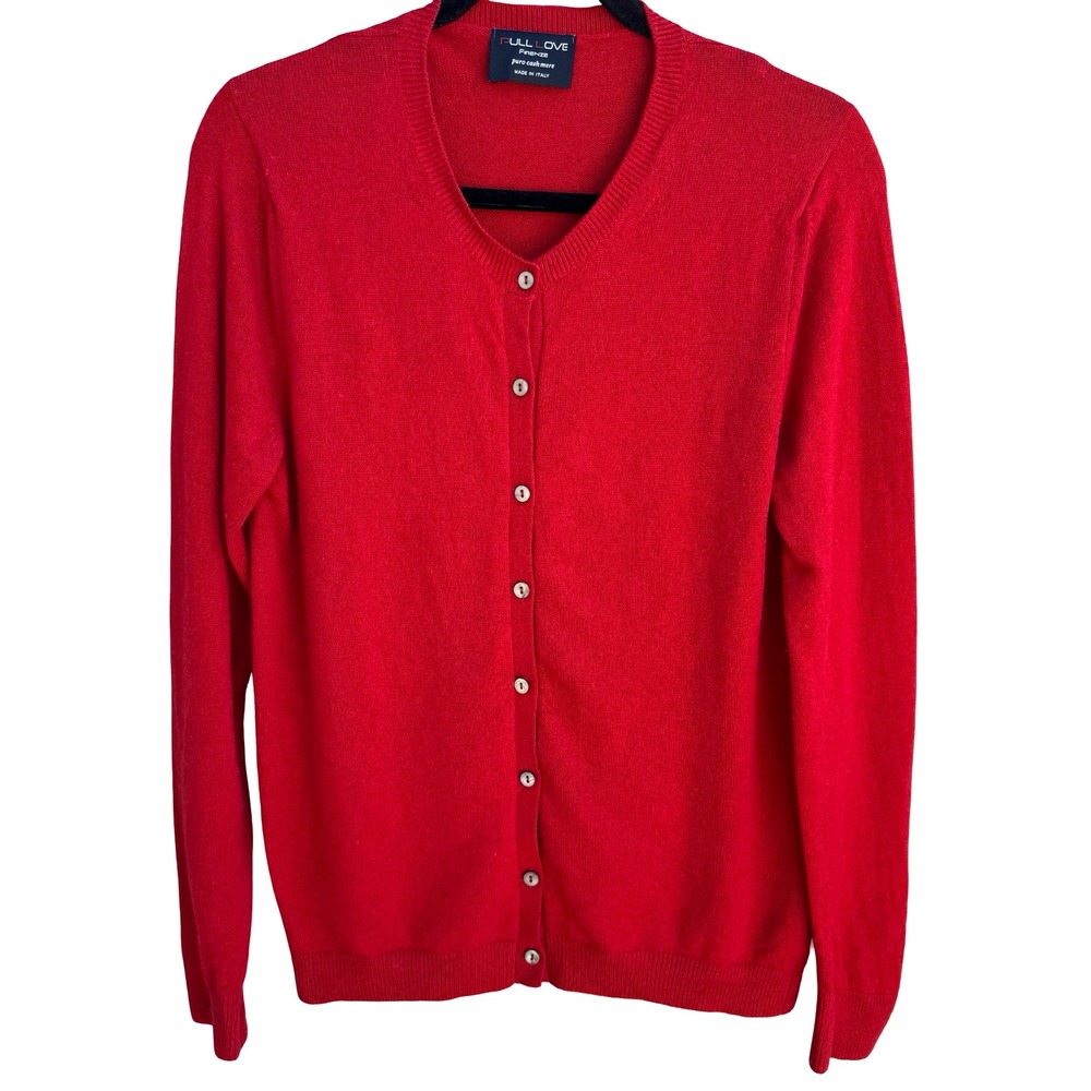 Pull Love Firenze Red Pure Luxury Cashmere V-Neck Button Cardigan Made in Italy